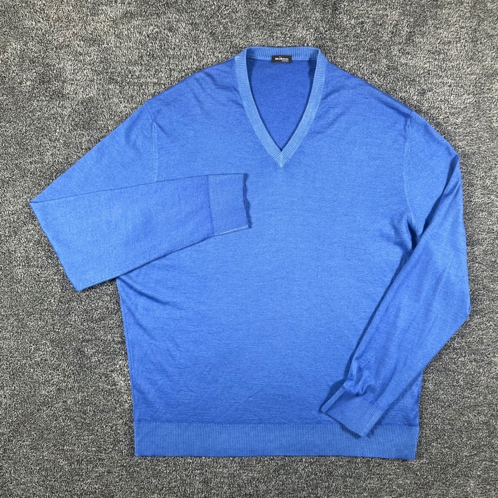 Kiton Cashmere Silk Sweater Mens XL 54 V-Neck Blue Pullover Made in Italy Luxury - Picture 2 of 13